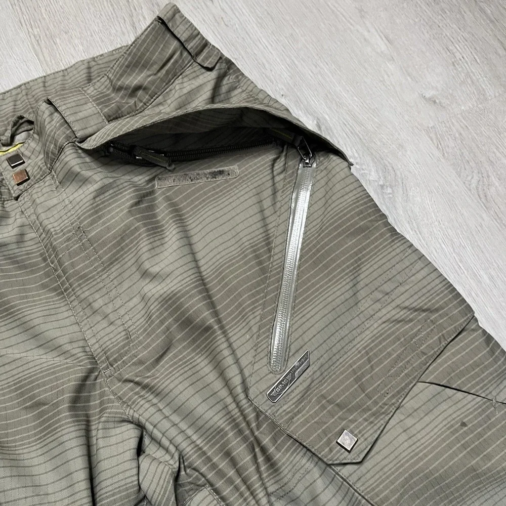 Sims Cargo Snowboard Pants Men's M Green Striped Ski Lined Ankle Zip 00s Y2K